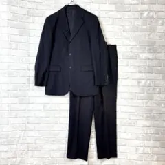 スーツセットアップ AB7 ネイビー チェック柄 ウール混 ビジネス ゆったり