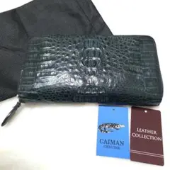 クロコダイル カイマン レザー ラウンドファスナー 長財布 ダークグリーン