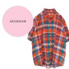 【マックレガー】MCGREGOR♡麻素材混♡半袖シャツ【М】チェック♡オレンジ系