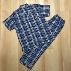 青系チェック柄コットンパジャマ L