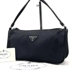 【美品】PRADA 三角ロゴ アイコン アクセサリーポーチ ブラック ナイロン