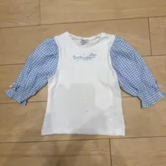 エニィファム　七分袖カットソー 白/水色 バルーン袖