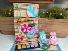 ♥♡*夏飾り。朝顔のすだれ飾り*仲良し店員さんの和菓子屋さんセット*♡♥*