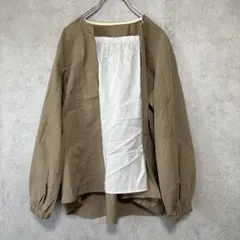 ノーカラージャケット風＊フリーサイズ＊ブラウス＊ストライプ＊綿100%