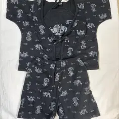 COMME CA ISM 黒いドラゴン柄甚平 95