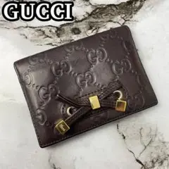 美品 グッチ パスケース シマ GG柄 プリンシー ダークブラウン レザー