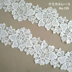 【No.125】　ケミカルレース　刺繍レース　生地　ホワイト　1.6m 　花柄