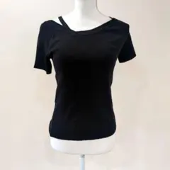 ✨セール✨現品限り✨トップス 半袖 変形ニット リブニット ブラック かわいい
