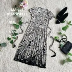 美品☆ペイズリー柄 半袖カシュクール風ワンピース フランス製 S～M 伸縮◎