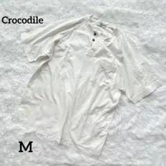 クロコダイル ヘンリーネック Tシャツ フロントポケット コットン100% M
