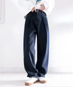 classicalelf ハイウエストデニム タックワイドパンツ ワンウォッシュ