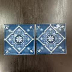 青と白の装飾タイル 2枚セット