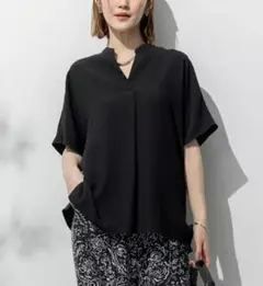 ■美品 23区 2025SS ストレッチジョーゼット バンドカラー カットソー