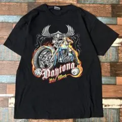 ビンテージ　古着　バイク　バイクガール　ファイヤー　メンズ　半袖tシャツ　黒　L