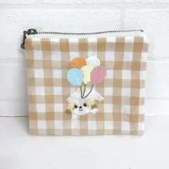 風船でゆらゆら　シーズー犬　刺繍ミニポーチ　#24