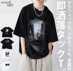 antiqua☆タックデザインフォトTシャツ・ブラック1 新品