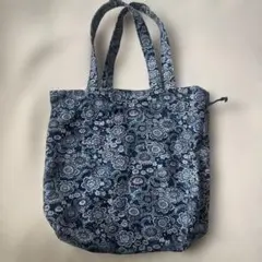 花柄ネイビーブルートートバッグ