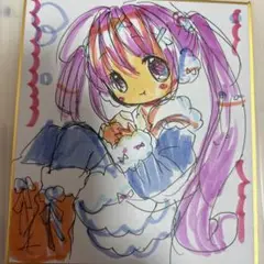 手描きイラスト。小色紙。さつまいもを食べる女の子