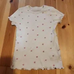 花柄刺繍 ホワイト Tシャツ フリル袖