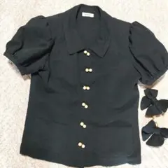 INGEBORG 黒 パフスリーブ ブラウス