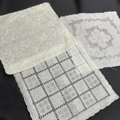 スワトウ　手刺繍　ハンカチ ホワイト 3枚まとめ売り