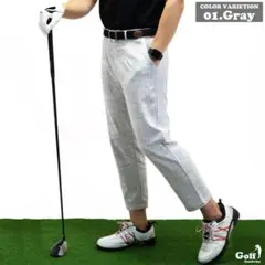 ゴルフ ニットジャガードストレッチ クロップド イージーパンツ/白グレーM