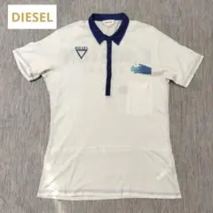 DIESEL ポロシャツ ホワイト/ブルー薄手ヴィンテージサイズM