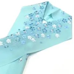 ☆新品未使用☆振袖・成人式・結婚式・卒業袴　青系桜模様刺繍入り半衿　半襟　18