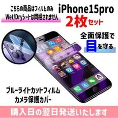 【2枚セット】iPhone15pro ブルーライトカットフィルム カメラ保護
