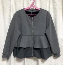HK works London フリル ノーカラーペプラムジャケット