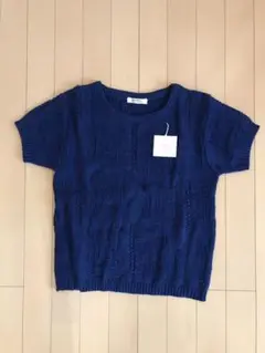 レディース　トップス　ニット　日本製　ネイビー　新品　模様編み