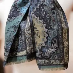 ETRO イタリア製 ウール×シルク ストール ペイズリー柄 ブルー エトロ