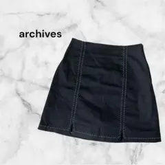 【アルシーヴ】スカパン ミニ丈 黒 白ステッチ タイト カジュアル M