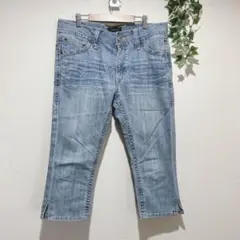 【セオリア】デニム クロップドパンツ Lサイズ　ライトブルー　スリットあり　夏