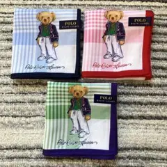 【未使用品】 ポロラルフローレン ポロベア チェック ハンカチ 3枚セット②