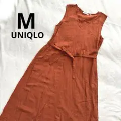 【UNIQLO】リボン　ノースリーブ　ロングワンピース　レーヨン　麻　オレンジ系