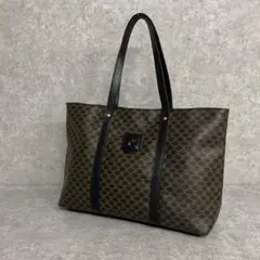 美品 セリーヌ マカダム ブラゾン レザー トートバッグ ハンドバッグ ブラック