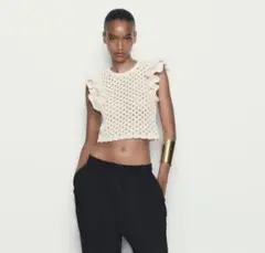 zara シェニールトップスフリル