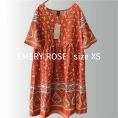【新品未使用】EMERY ROSE 花柄半袖チュニック オレンジ 朱色