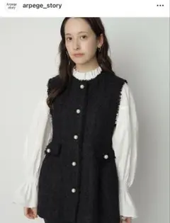 Arpege story パールペプラムジレ　ツイード　黒　M 卒入園式 Mystrada - 新品 アルページュストーリー ツイードペプラムジレ