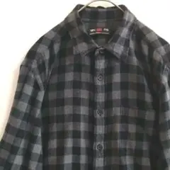 2775　OPC 775　長袖ネルシャツ　L　黒 黒灰　チェック　US古着