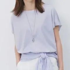 今季新品23区 【汗じみ防止/洗える】スムースデザインフレンチスリーブTシャツ