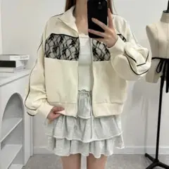 新品 GRL ラインレース トラックジャケット アイボリー ゆったり トレーナー