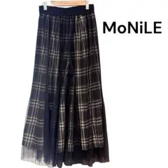MoNiLE モニーレ　チェック柄 プリーツチュール　ワイドパンツ