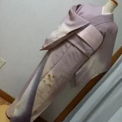 正絹袷着物薄紫色 一つ紋付き花柄刺繍 訪問着　美品
