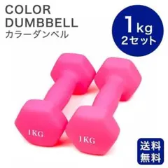 ★新品未使用 1kg×2kg カラーダンベル ピンク ゴム被膜 転がらない 六角