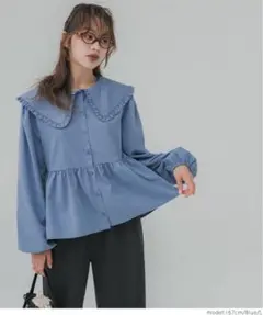 新品未使用　タグ付き　coca ビッグカラーブラウス　ブルー　Mサイズ