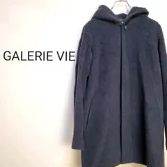 GALERIE VIEレデースS黒色フード付きコートカシミヤウール