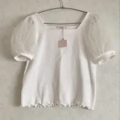 タグ付き新品　NICE CLAUP シフォンパフスリーブカットソー　半袖　白