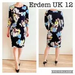Erdem(アーデム)ブラックフローラルプリントシフトドレス/ ワンピース